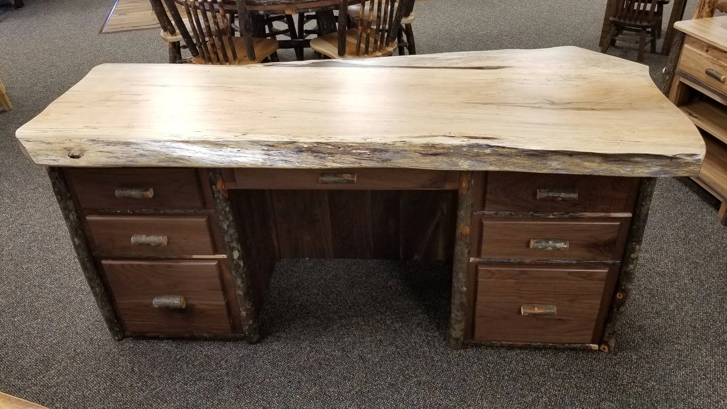 Maple Slab Desk With Black Walnut Base Ez Mountain Rustic