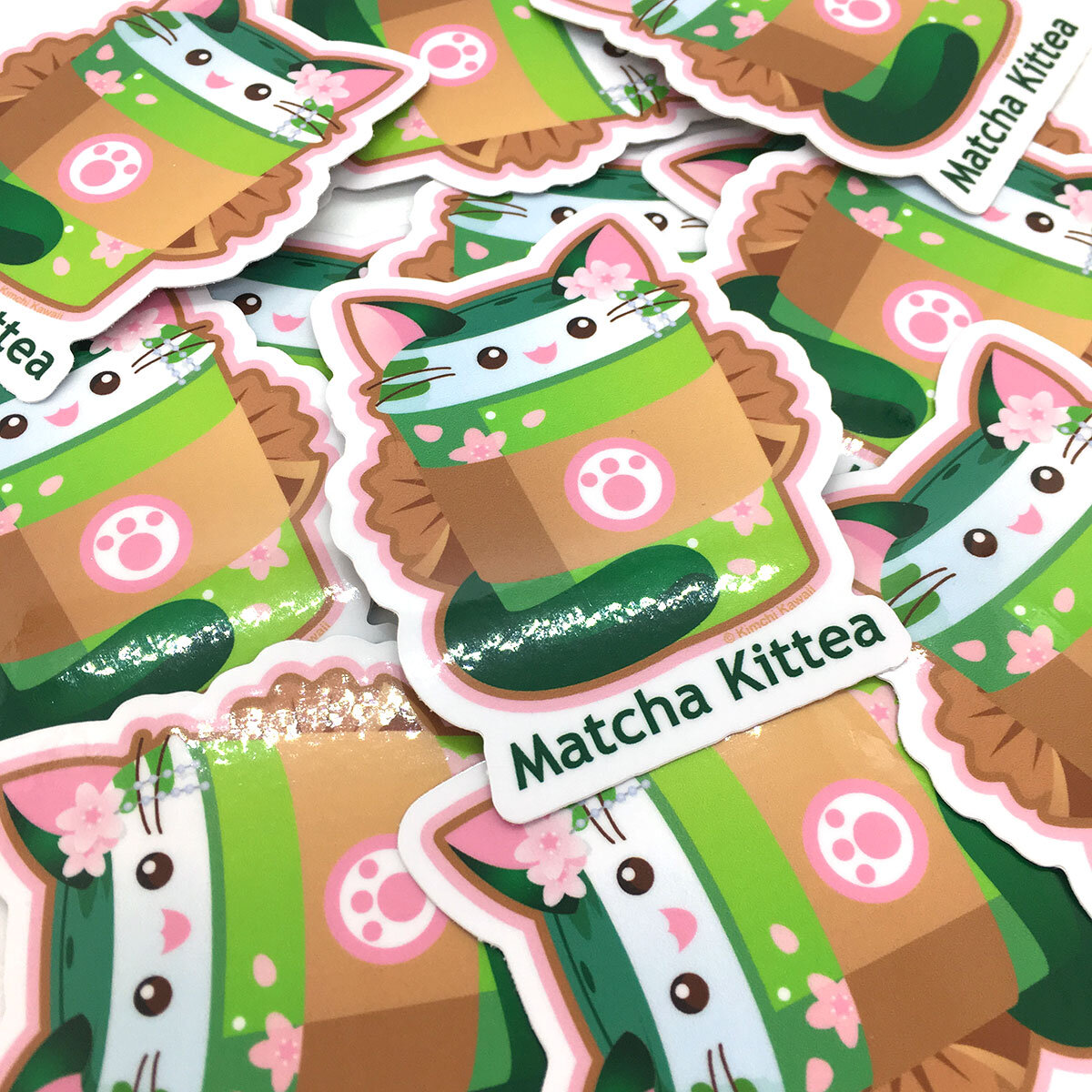 Matcha Tea Cute Kitty Cat Vinyl Sticker — Kimchi Kawaii