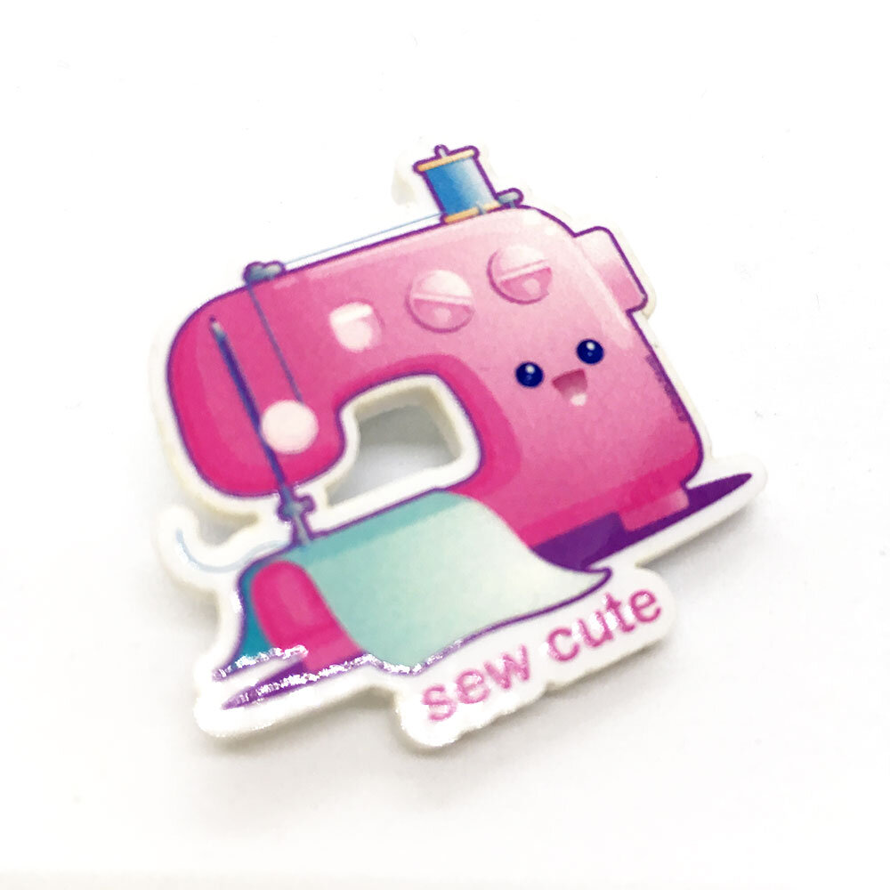 Cute Sewing Machine Pun Acrylic Pin — Kimchi Kawaii