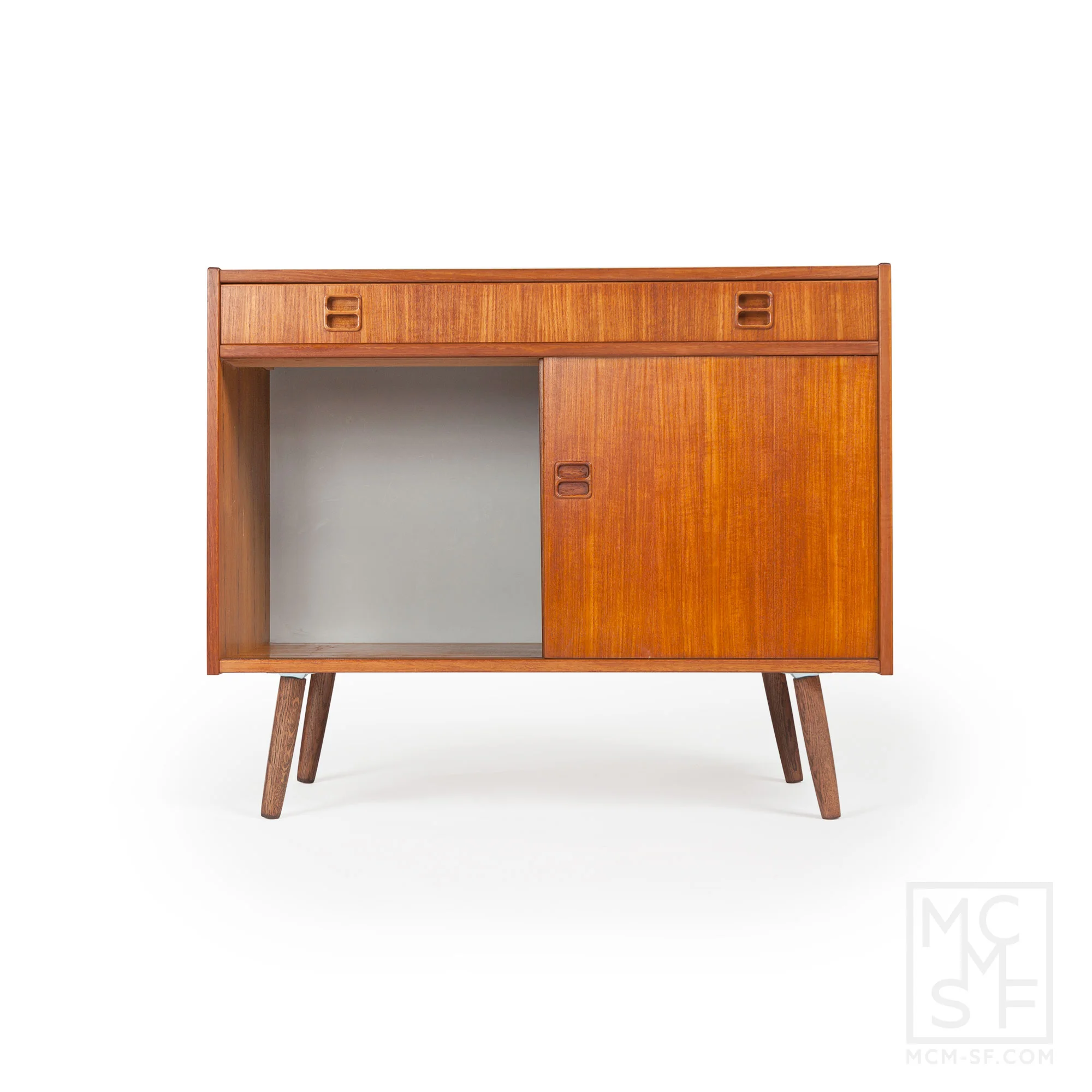 Small Danish Modern Midcentury Teak Credenza Media Cabinet Mcmsf