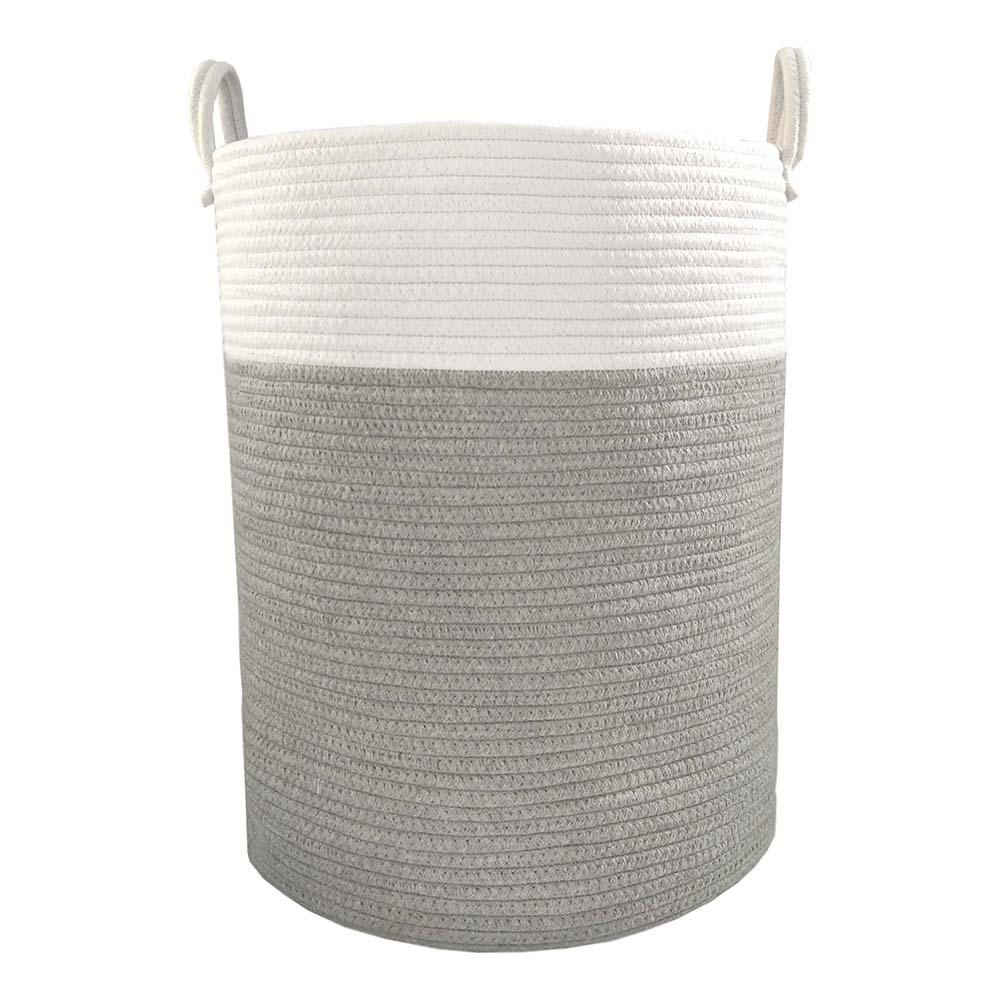 20 x 20 x 20 Extra Large Round Storage Basket Baby Nursery Baby Toy Storage Bin Toys Clothes Blankets Basket in Living Room White/Jute Bottom Cotton Rope Storage Baskets Woven Laundry Hamper 