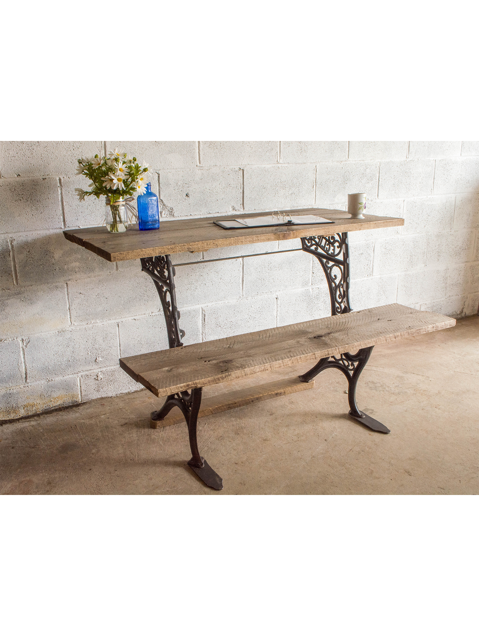 Anita Desk Table 1890s Repurposed Desk Cast Iron Legs