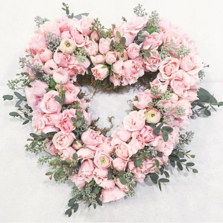 Garden of Roses Pink Shaped Open Heart of Funeral Flowers