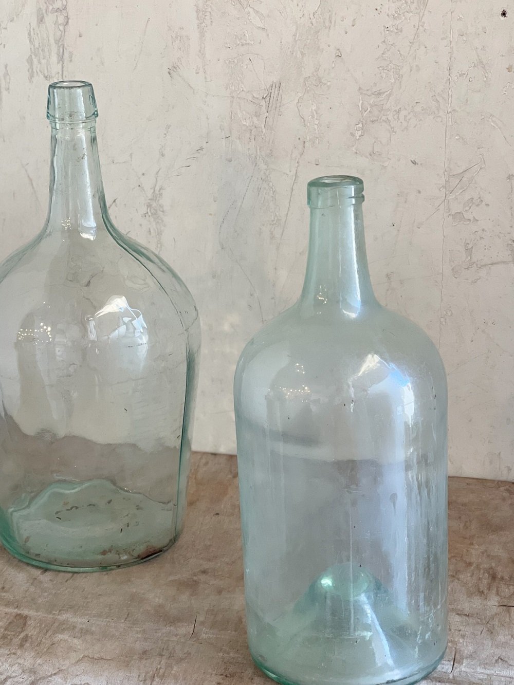Large Antique French Glass Demijohn Bottles - Cylinder Shape