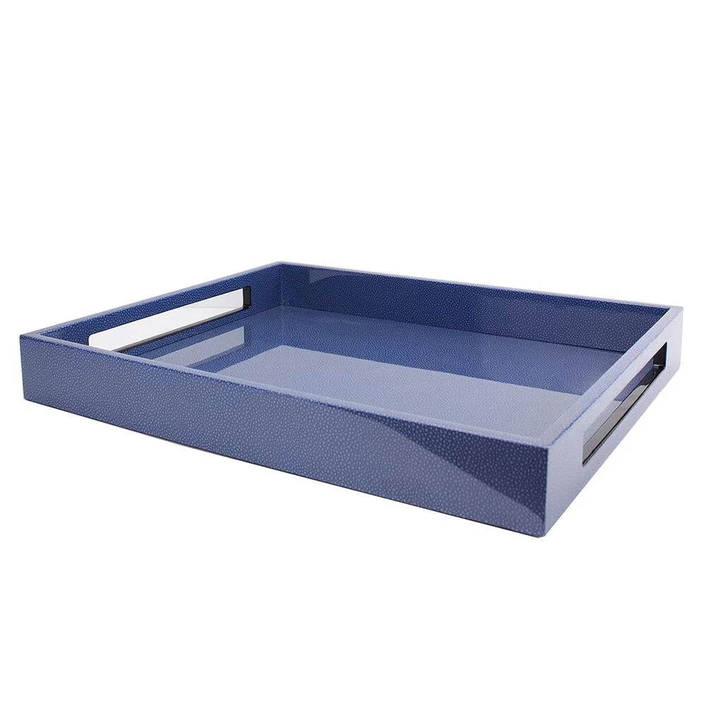Medium Charlie Shagreen Lacquered Serving Tray, Blue | A.HOME