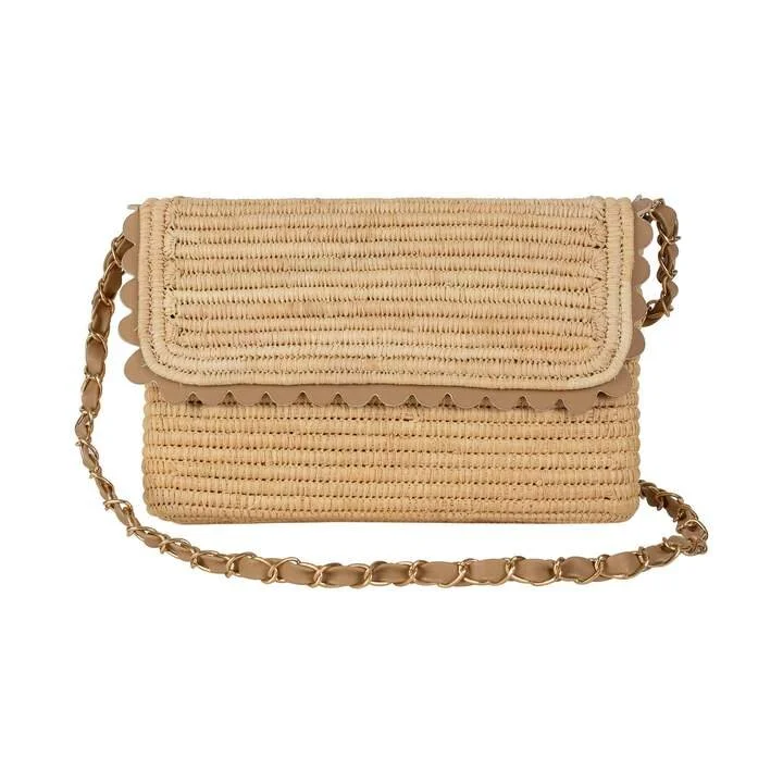 Raffia Scallop Crossbody/Clutch, Greige | A.HOME Summit, NJ