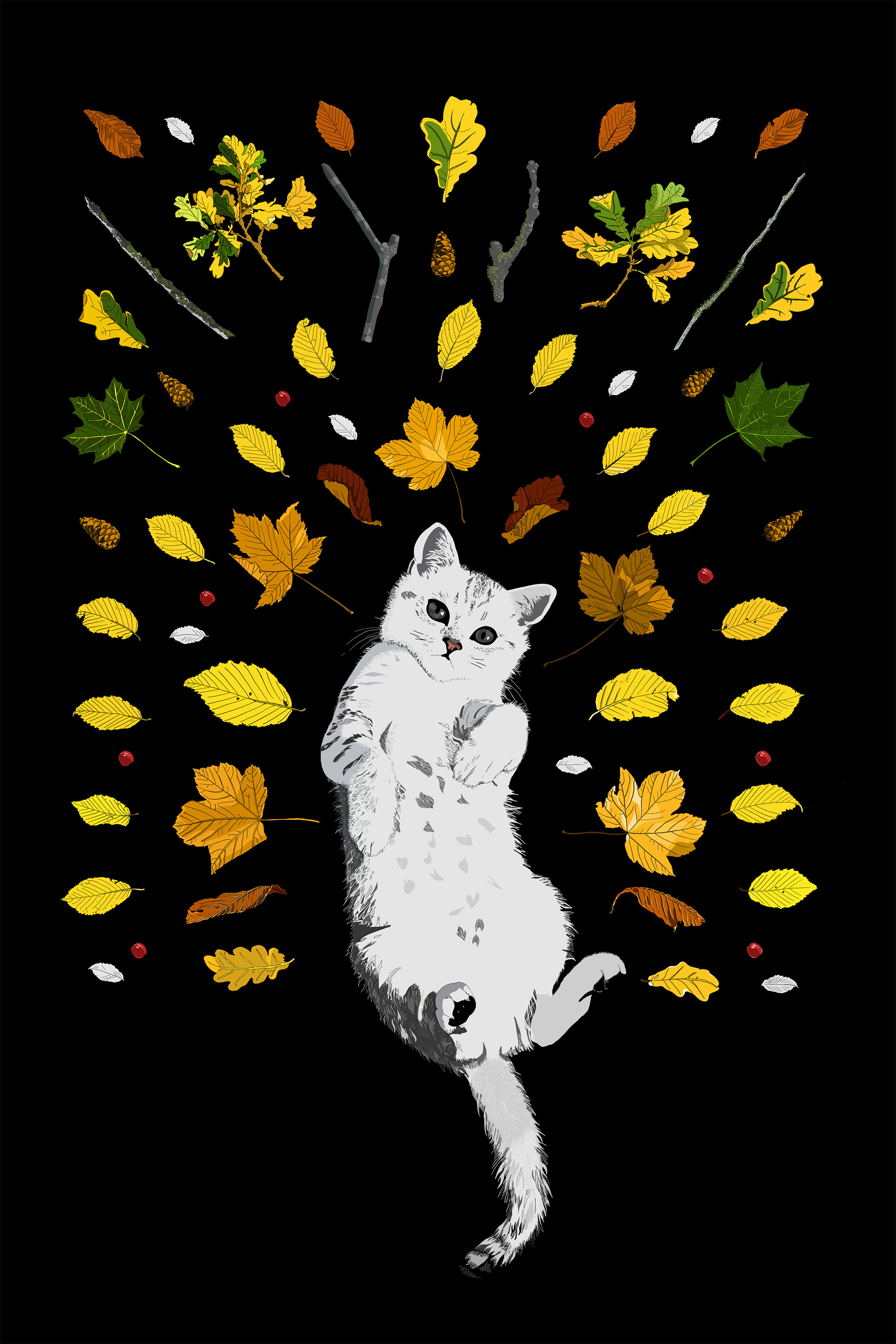 Котик в осенних листочках