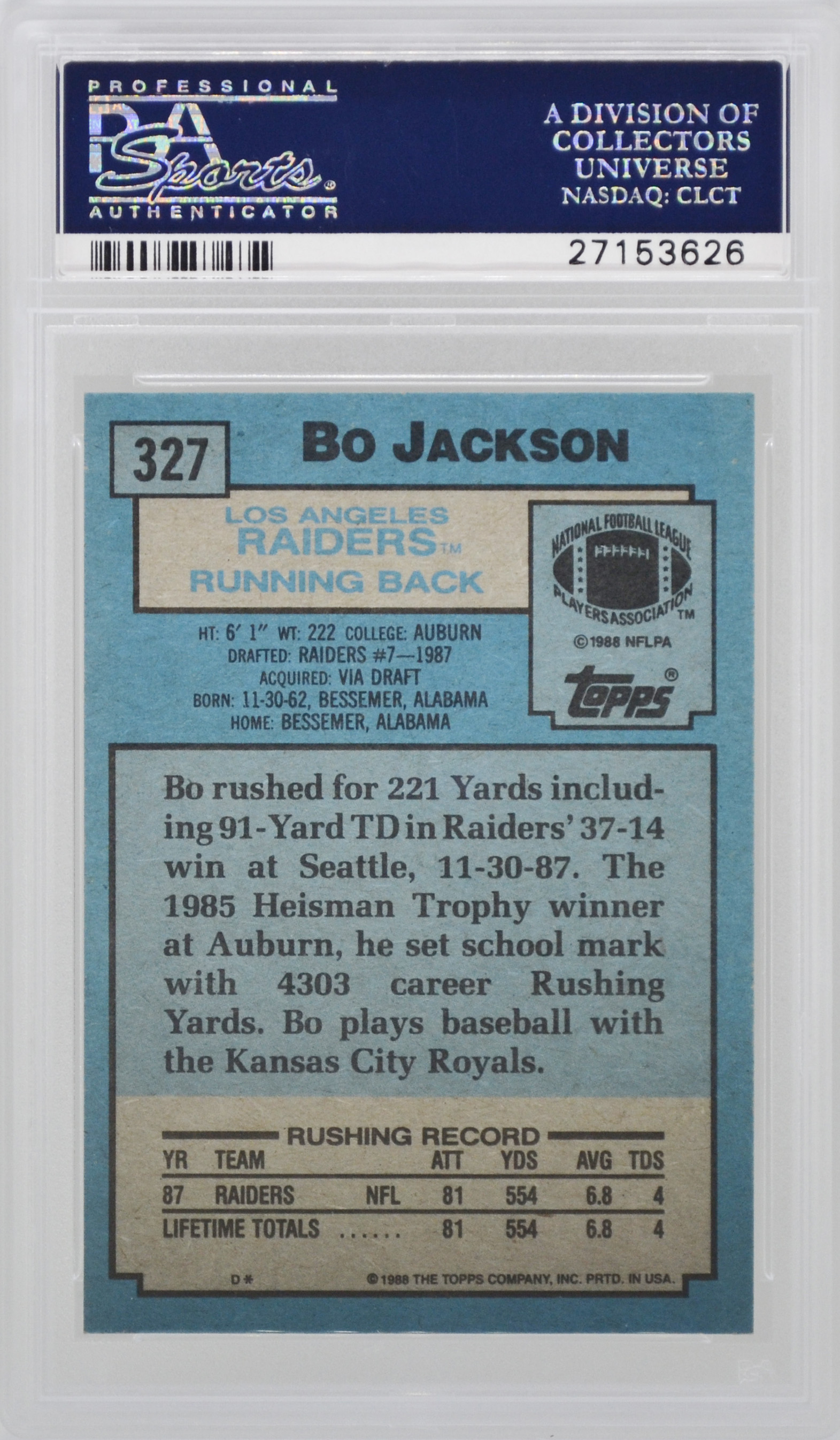 1988 Topps Bo Jackson Rc Rookie Psa 9 Mint Top Sports Cards