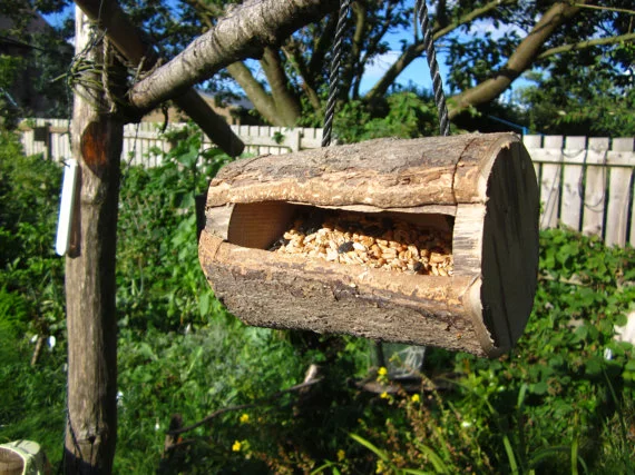 Unique Hardwood Log Bird Feeder Reclaimed Earth Designs