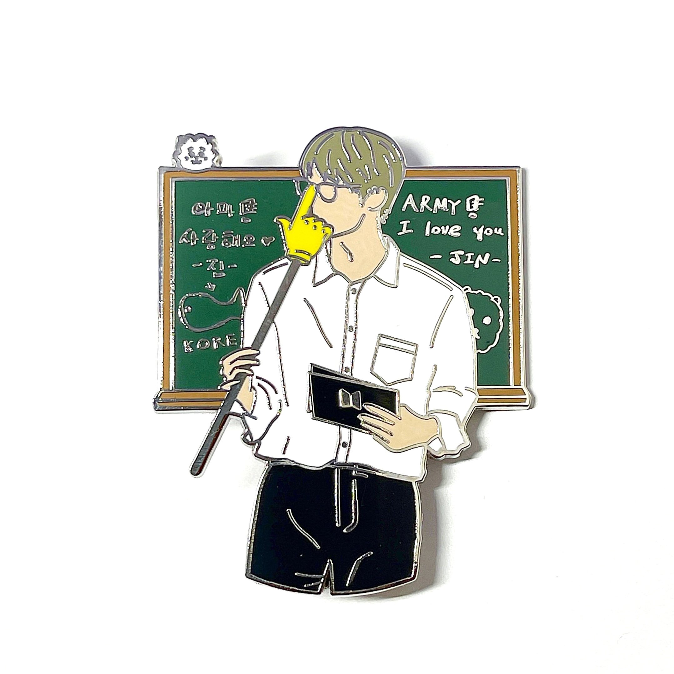 Funny Jin BTS Teacher Yellow Hand Hard Enamel Pin - RUN! BTS