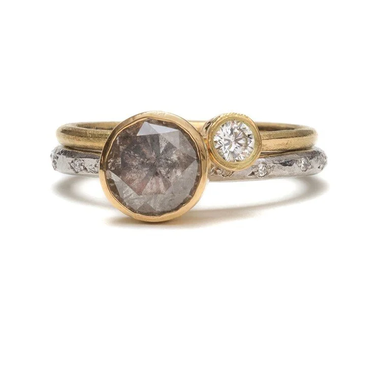 Salt and Pepper Diamond Engagement Ring in 18k White and Yellow Gold Aureus Boutique