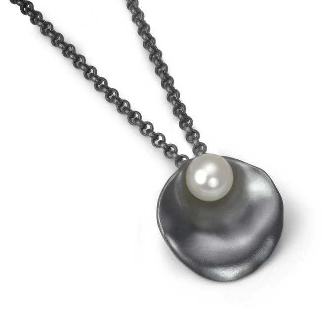 Oxidised Silver Oyster Necklace with 