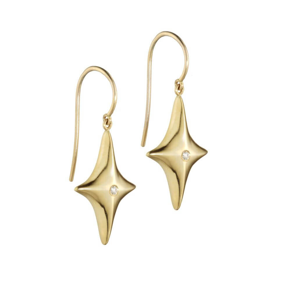 14K Gold Starburst Diamond Earrings 14K Gold