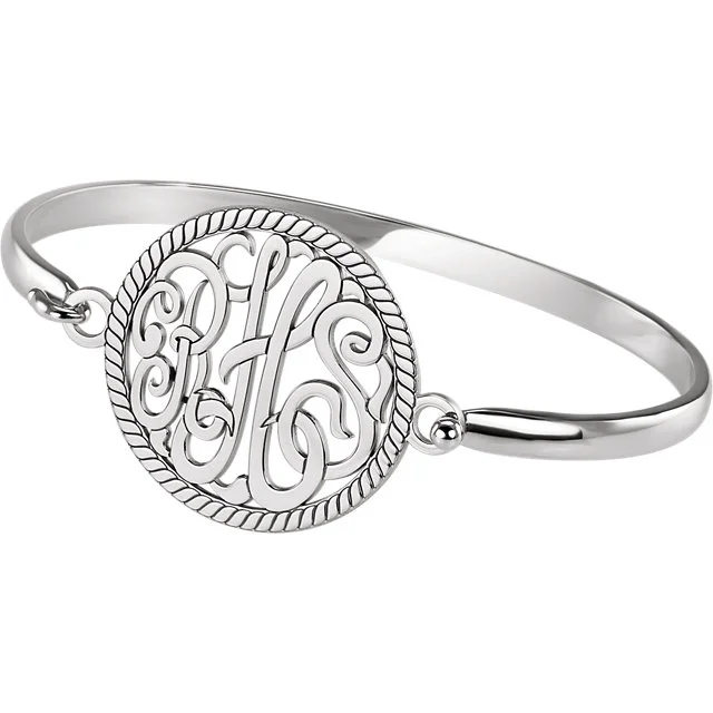 Sterling Silver 28 Mm Monogram Bangle Bracelet J M Jewelry Sterling Silver 28 Mm Monogram Bangle