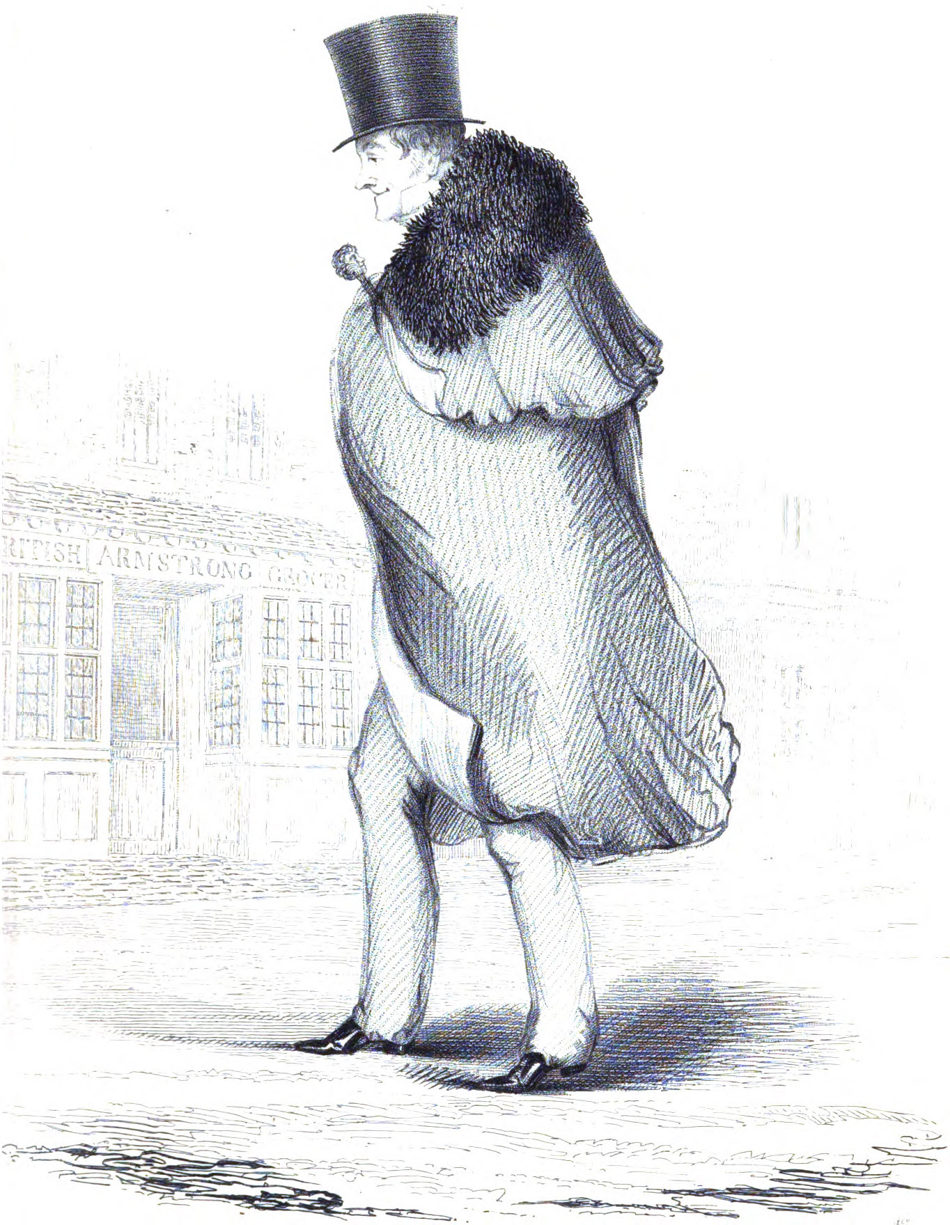 乔治布莱恩布鲁梅尔,也被称为Beau Brummell,在他晚年,穿着全长裤子。