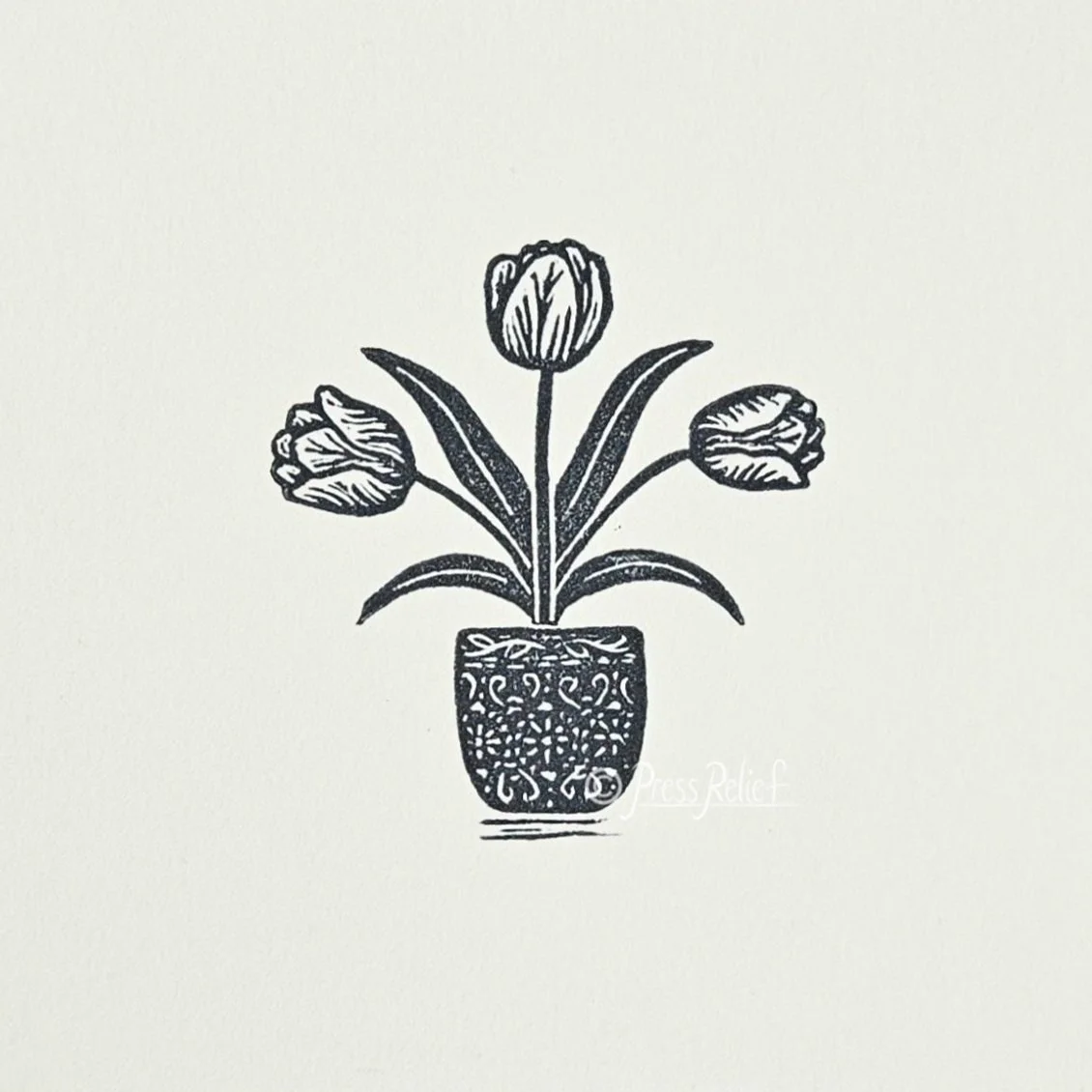 Tiny tulips block print - neutral floral wall art - mini flower