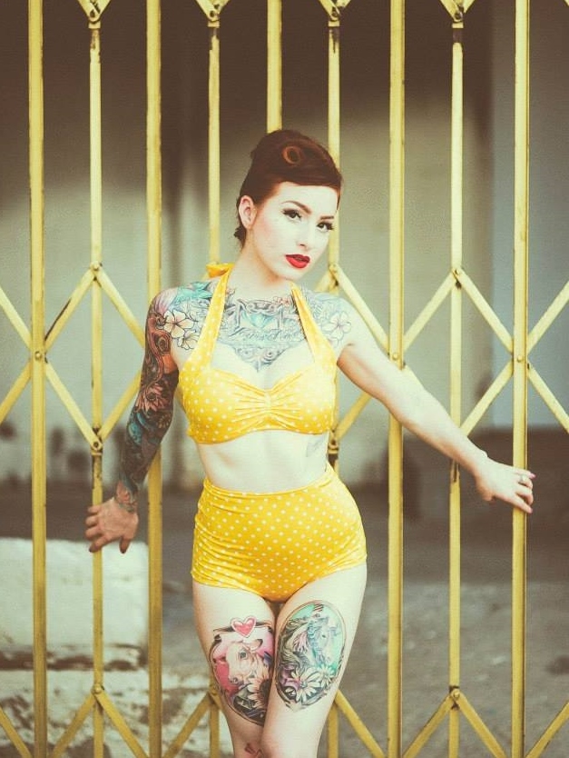 yellow polka dot high waisted bikini