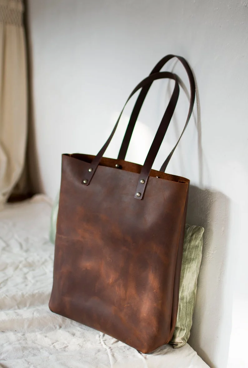 distressed leather tote