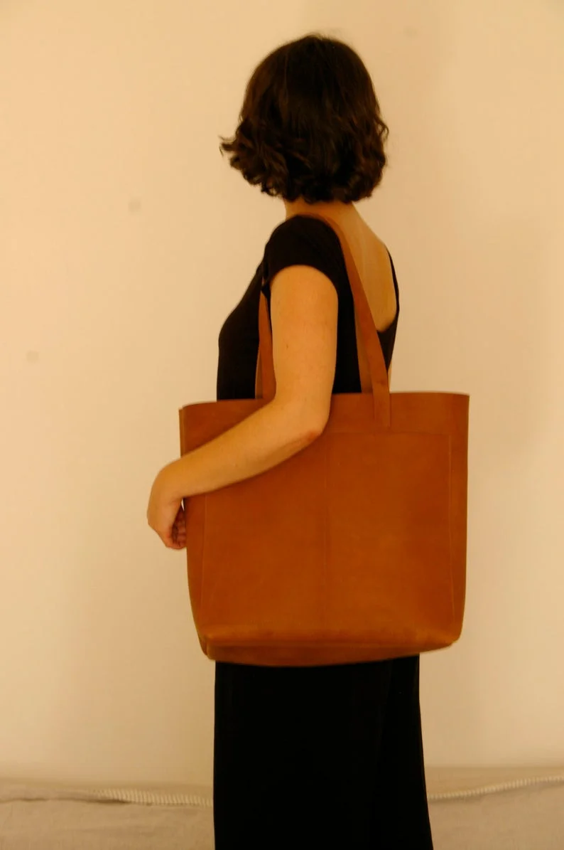 cognac leather tote