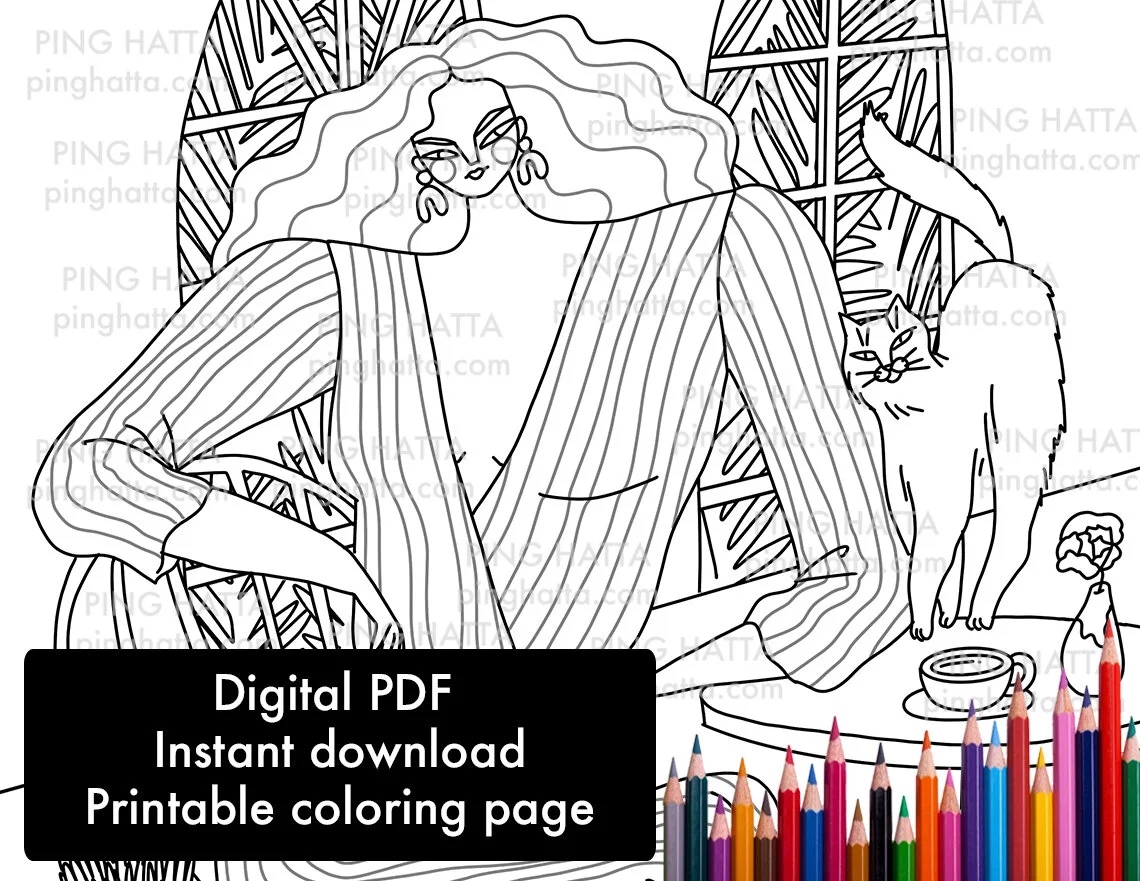 Sunday Table Printable Fashion Illustration Coloring Pages Digital Download Ping Hatta Fashion Illustrator And Live Event Portrait Artist