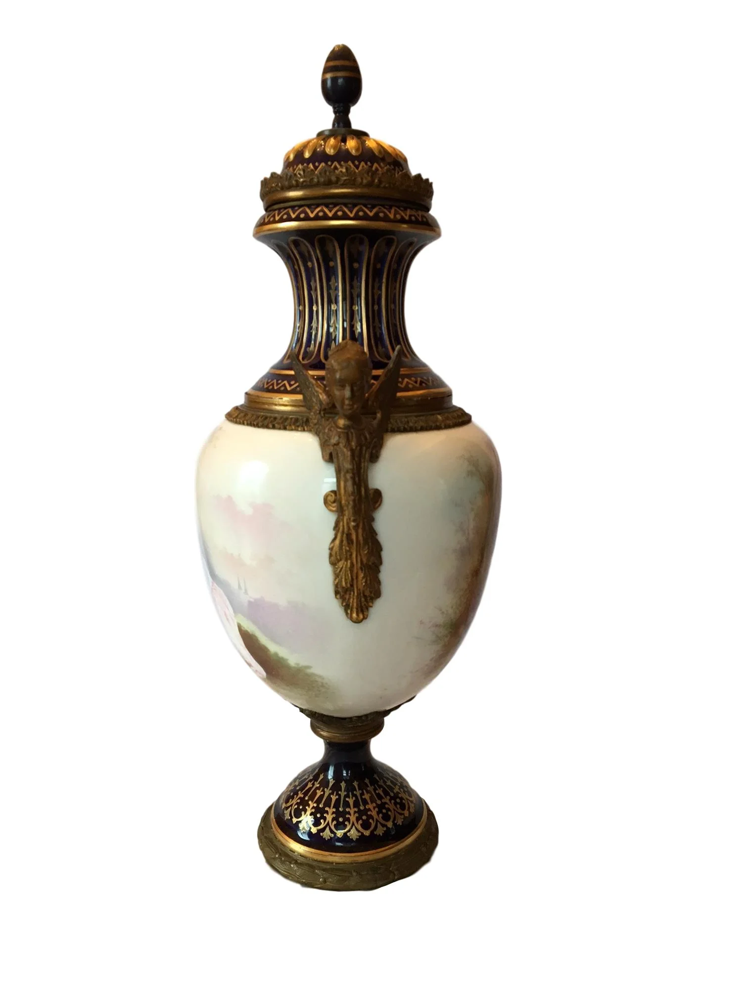 Monumental Antique Sevres Hand Painted Porcelain Gilt Bronze Vase Antique Sevres Hand Painted Porcelain