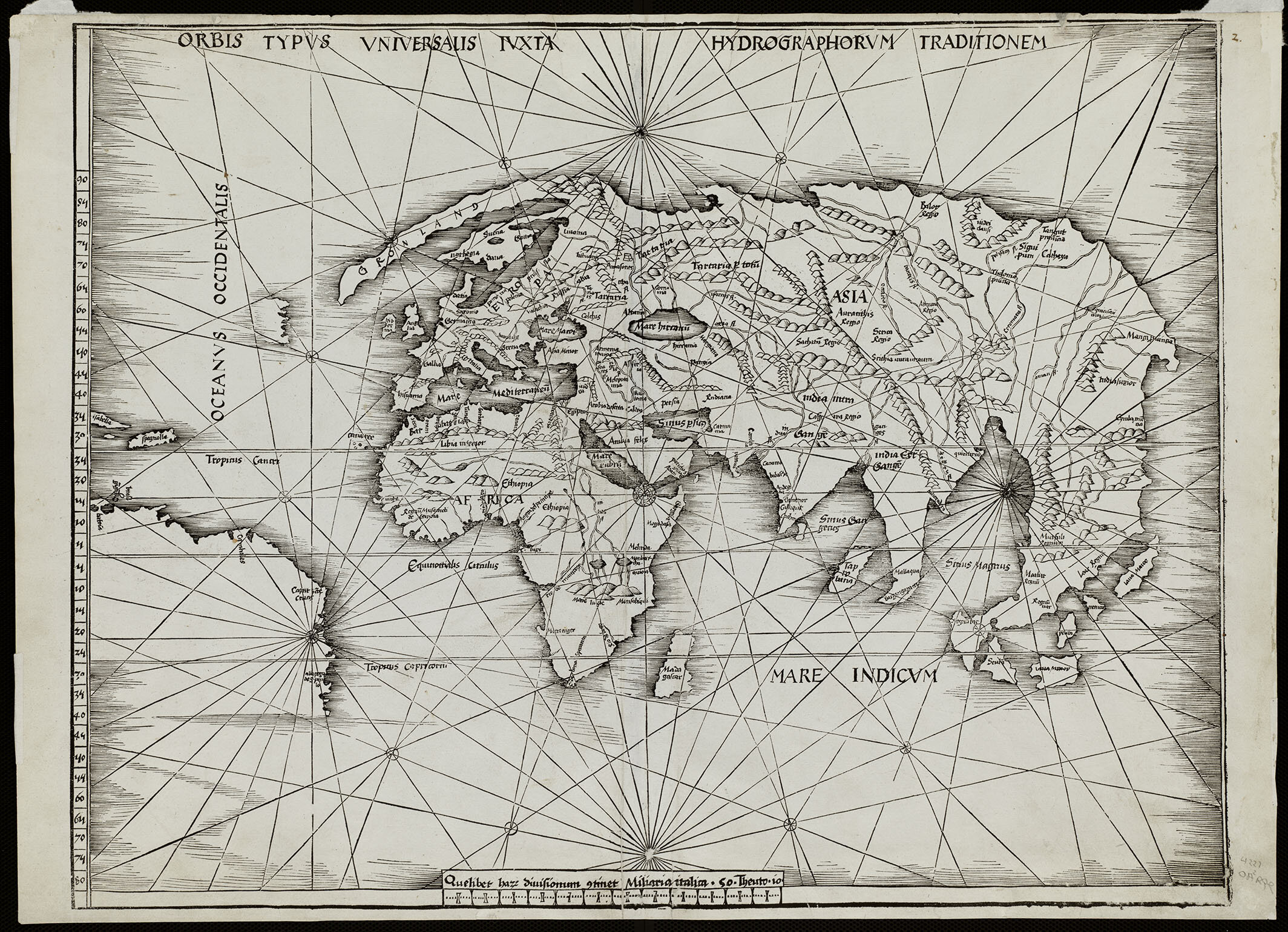 MartinWaldseemüller,Orbis Typus Universalis Iuxta pydrographorum Traditionem(根据Mariners的传统地图“)从他的克劳迪斯Ptolemy的地理学版中的现代地图的补充:MartinWaldseemüller,Matthias Ringmann,Jacob Aeszler和Georgübelin ,Geographie Opus Nouissima Tradutione E Grecorum Archtypis Castigatissime(Strasbourg:Johannes Schott,1513),Fols。 119V-120R。木刻,44.5×57.5厘米(纸)。在波士顿公共图书馆的诺曼·莱不伦地图中心提供诺曼B. Leventhal地图中心。