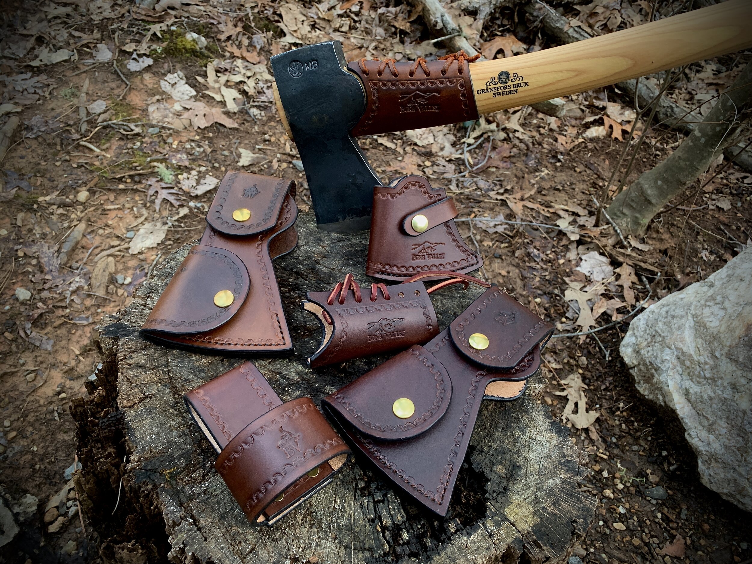 Gransfors bruks small forest axe Handmade leather carrying rig 
