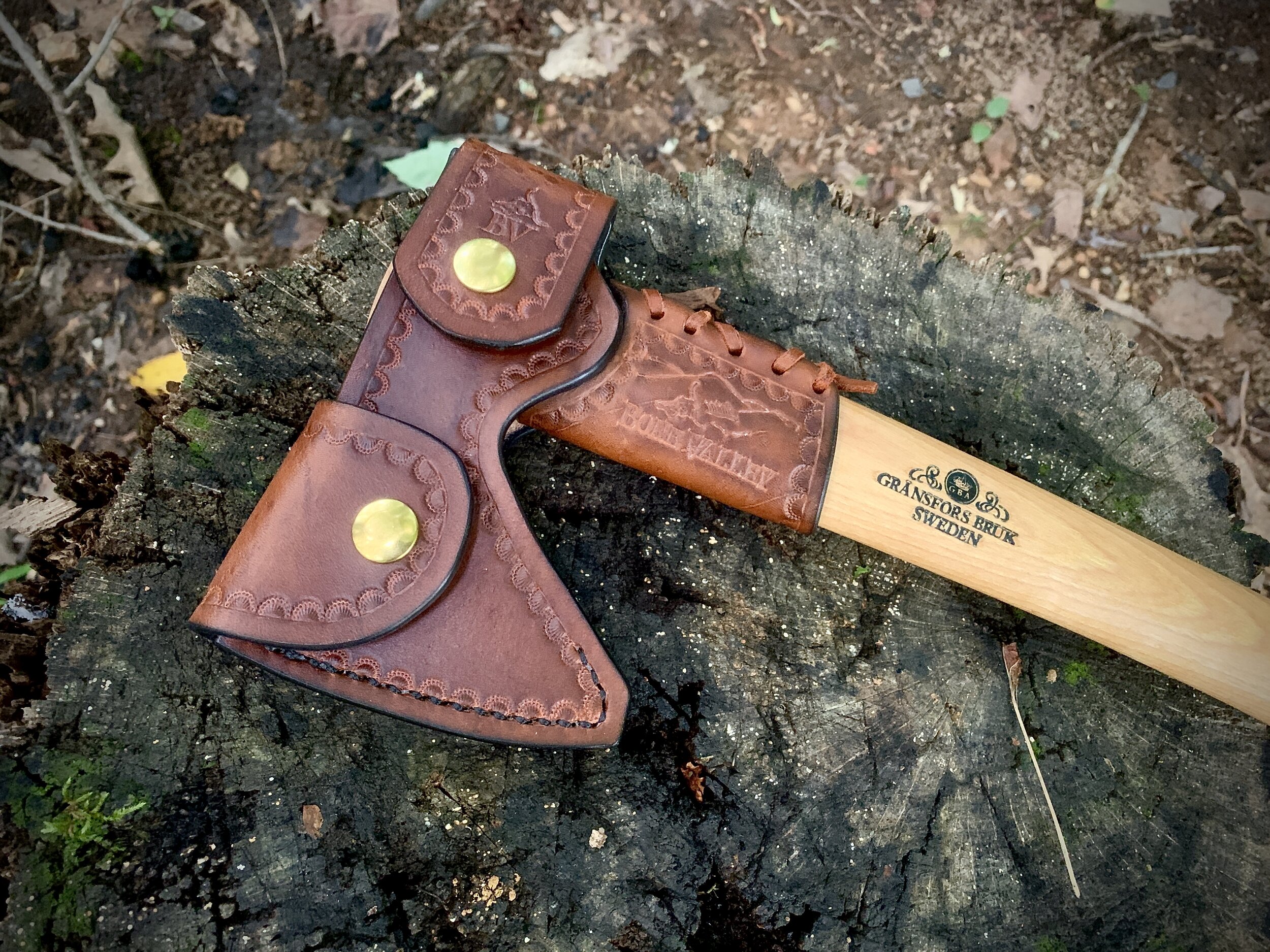 Gransfors Bruks Wildlife Hatchet Handmade Leather Axe Sheath and Belt Loop 