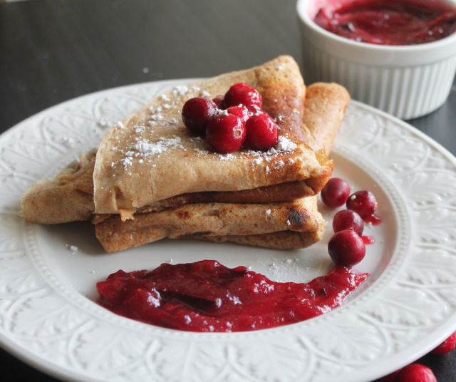 WHOLE WHEAT CREPES WITH CRANBERRY APPLE COMPOTE