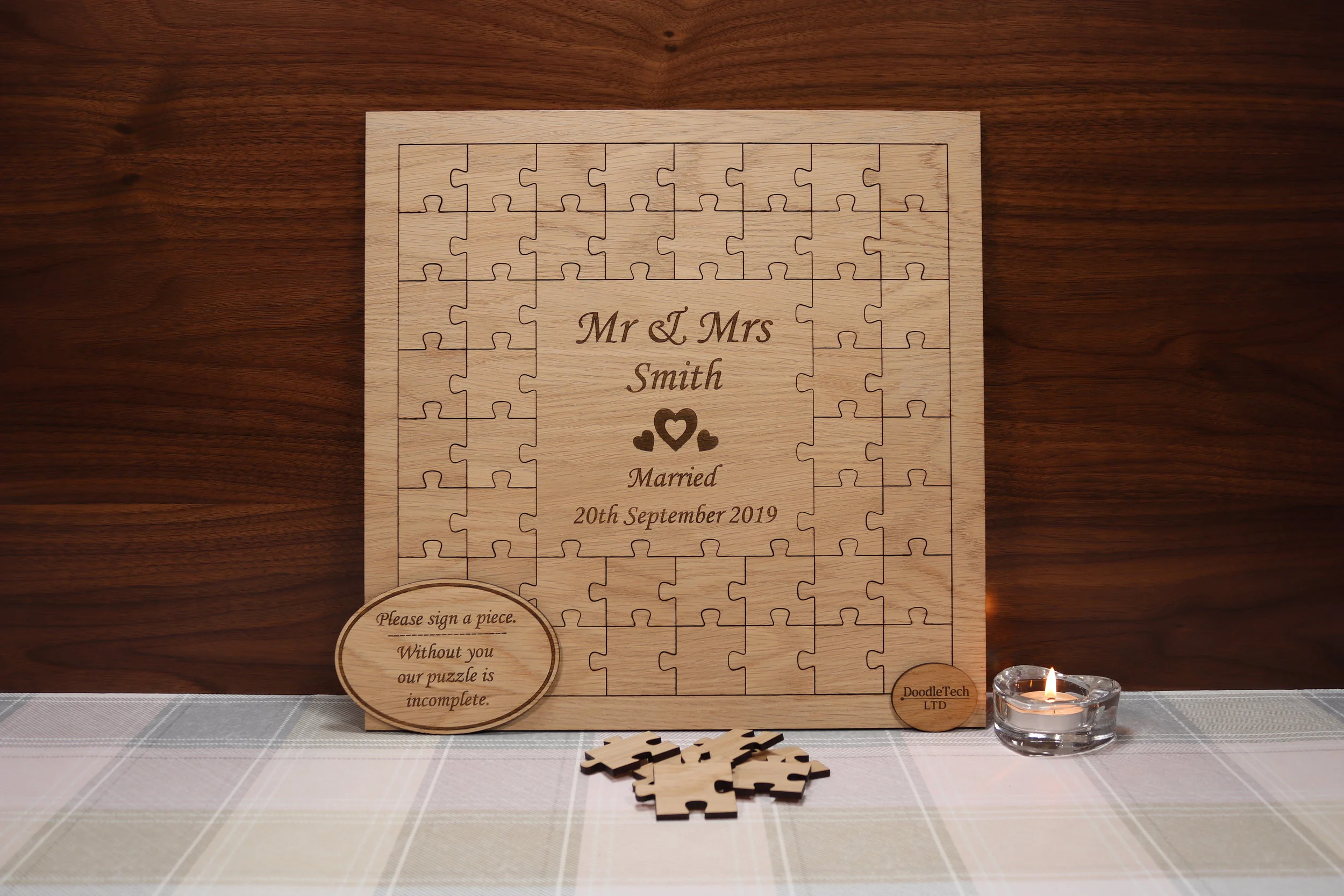 Personalised Oak Jigsaw Puzzle Wedding Guestbook Doodletech Ltd