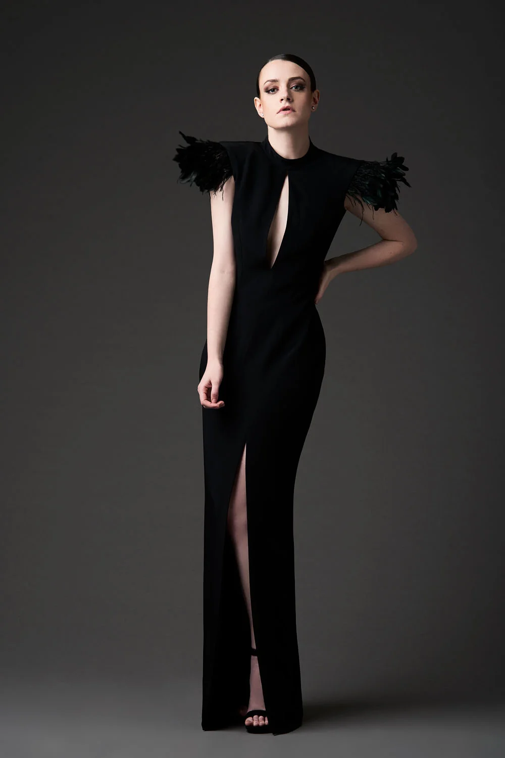 feather shoulder dress