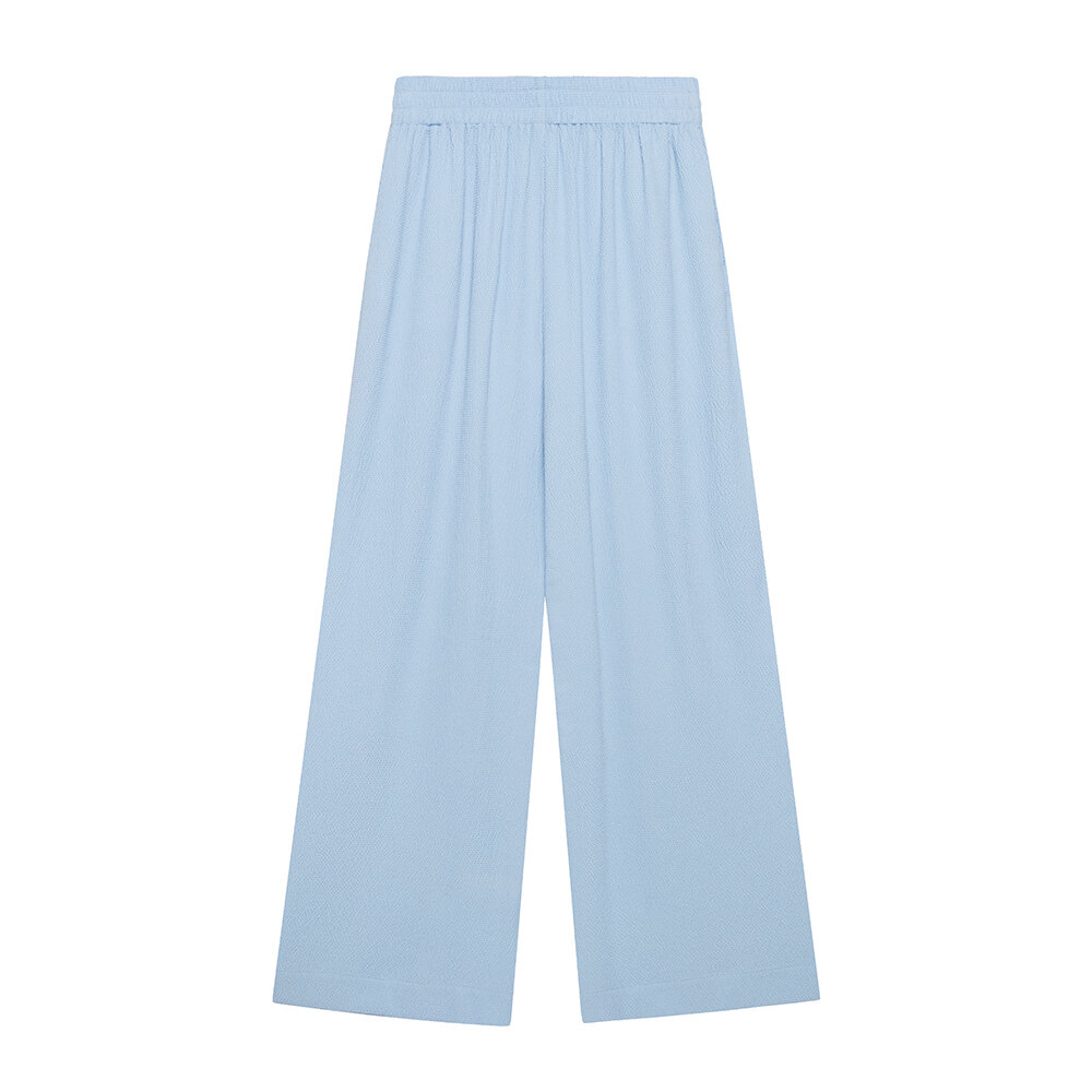 Bluebird Day Blue Hammered Silk Straight Leg Trousers — Grace Wears