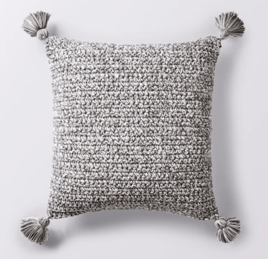 gray tassel pillow