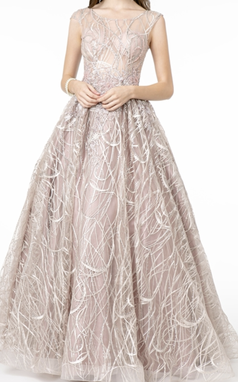 mesh top prom dress