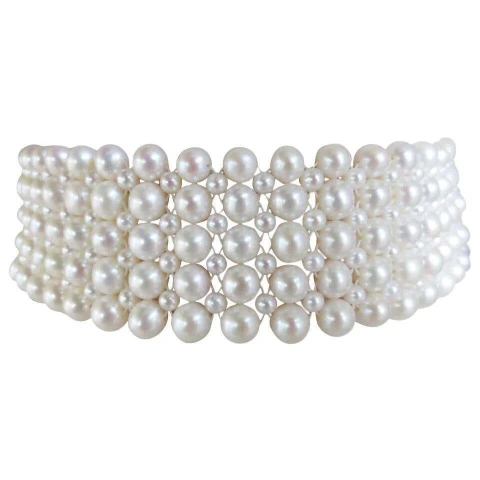 Multi-Strand Woven Pearl Choker 