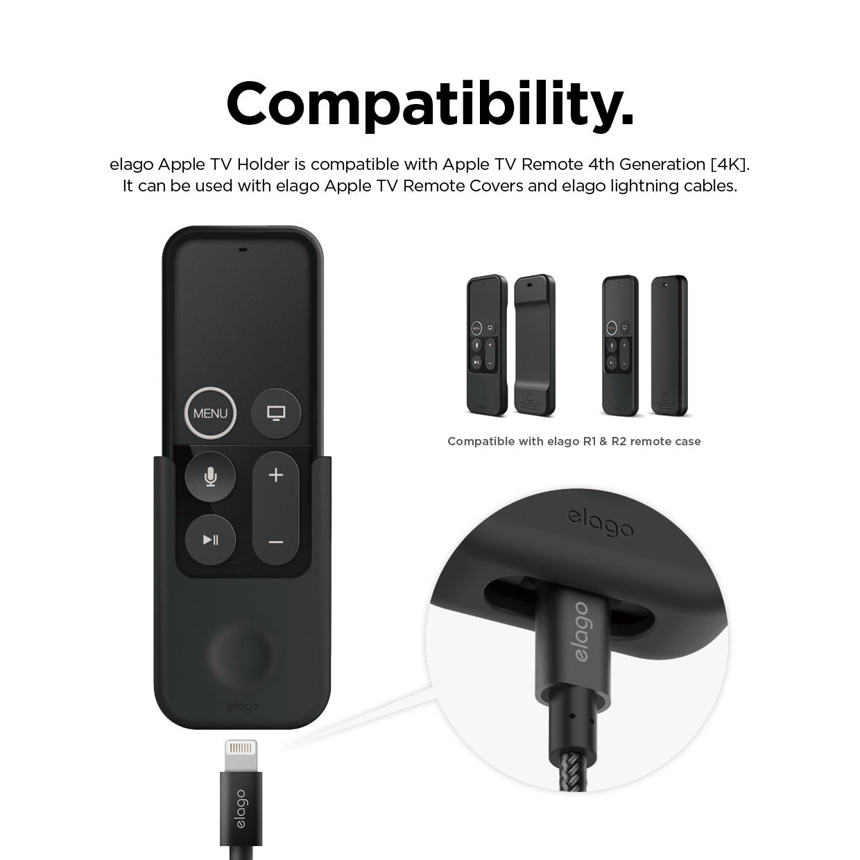 elago Apple TV Remote Holder Mount - Keeps It Secure Gel Pad or Screw Options - Compatible with Apple TV Remote 4K // 4th Generation Cable Management