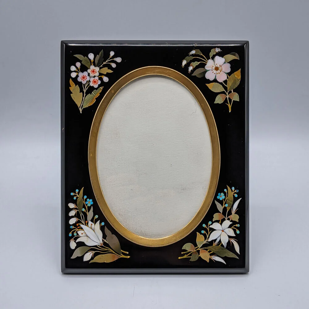 Antique Picture Frame with Florentine Pietra Dura Inlays — Pitti Antique Picture Frame with Florentine Pietra Dura Inlays — Pitti