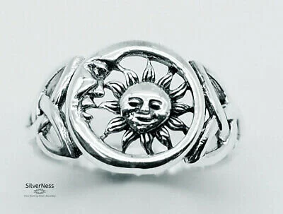 SilverNess Men s Jewellery Sun Moon Ring 925 Sterling Silver