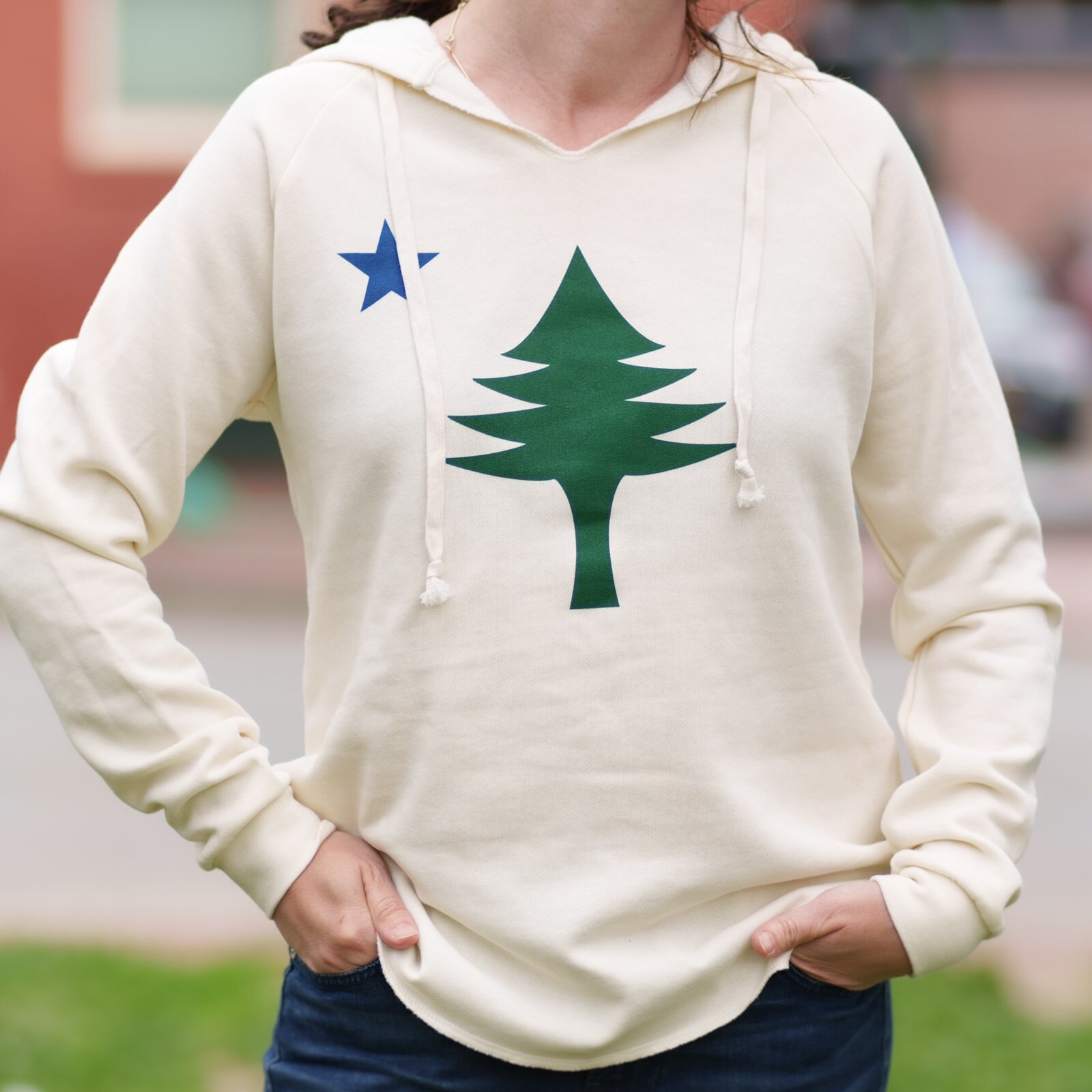 Original Maine Pine and Star Women's Hooded Beach Sweatshirt — Original  Maine - hats, shirts, stickers and more featuring the original 1901 Maine  flag