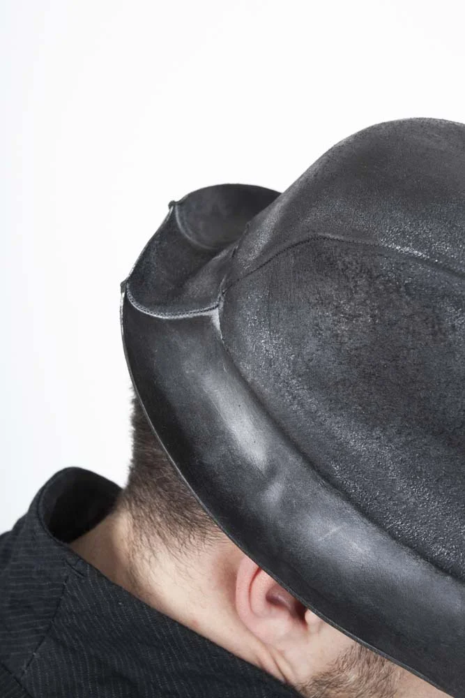 gray leather hat