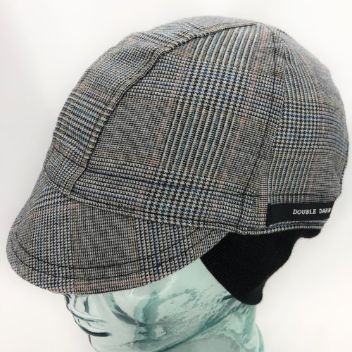 Wool 4-Panel Black Houndstooth Ear Flap Cycling Cap
