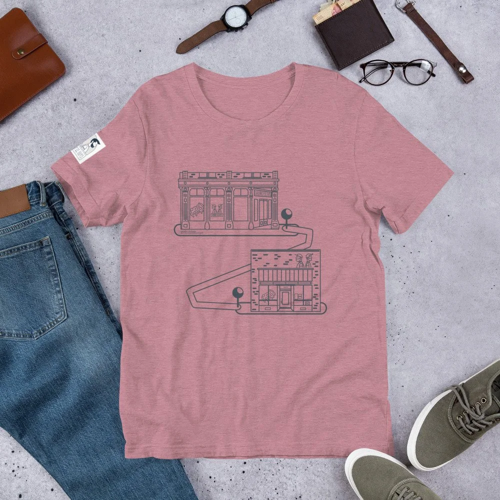 Heather SPG Storefront T-Shirt (ART BY - HANNAH ROSE LIENHARD) — Square Pie Guys