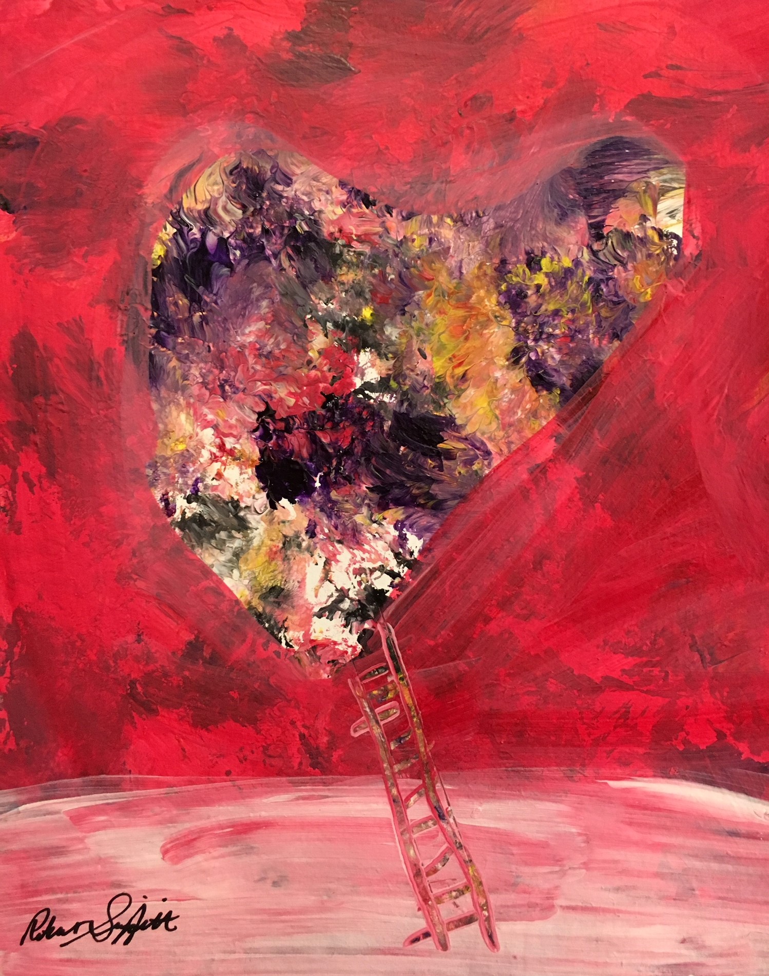 Pink Heart 2018 8x10 Acrylic On Artist Paper Matted To 11x14