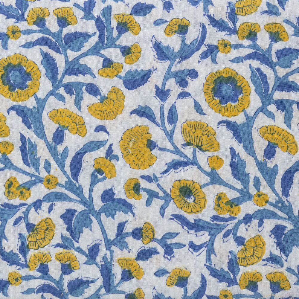 komprimeret Traditionel opkald Moghul Blockprint Fabric, Blue/Yellow Patterns — Cargo Inc