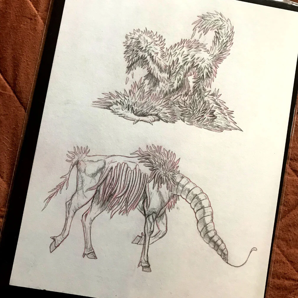 Worm Cow And Spine Ermine Original Pencil Drawing Includes Shipping Art Of Sarah Dahlinger