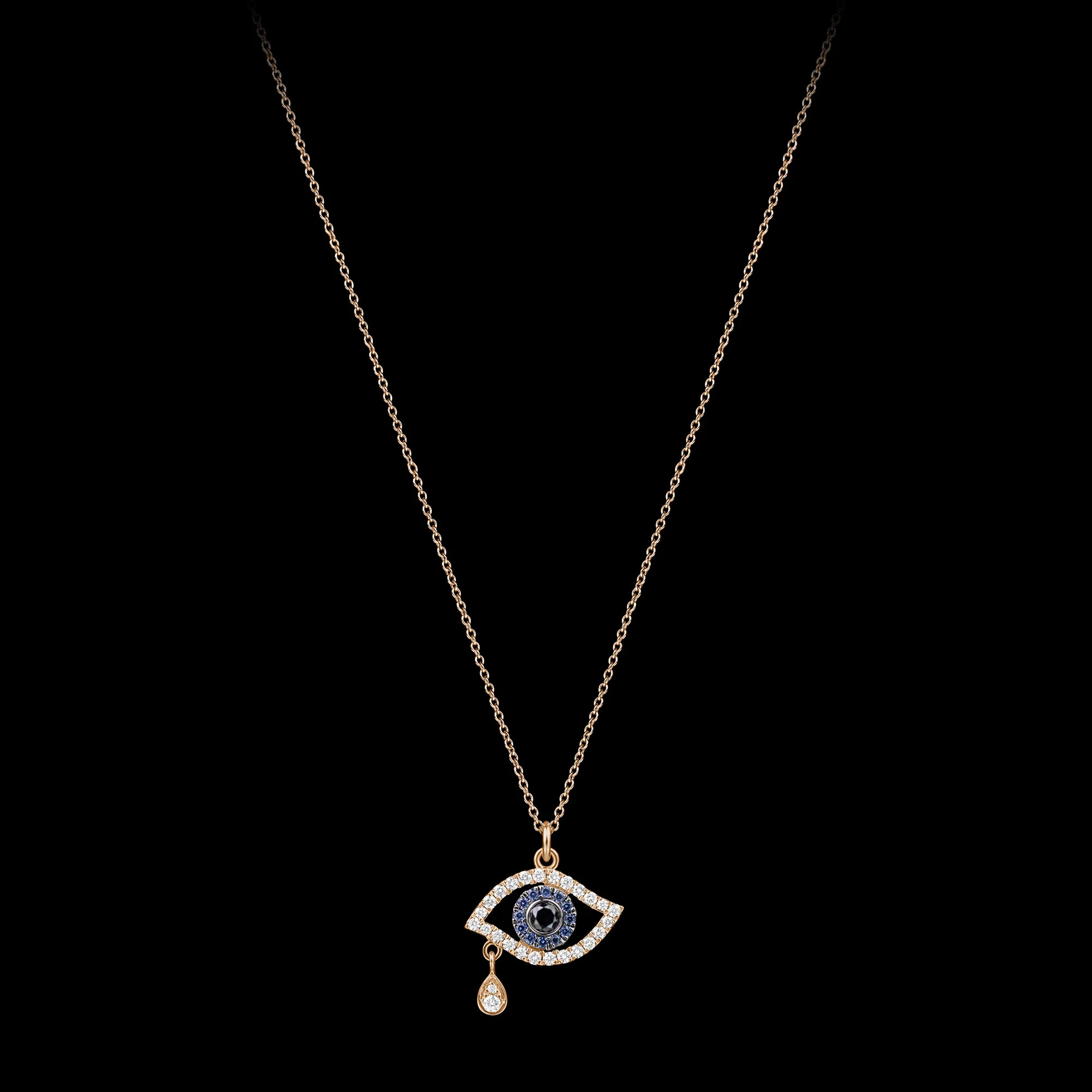 DIAMOND AND SAPPHIRE EVIL EYE NECKLACE 