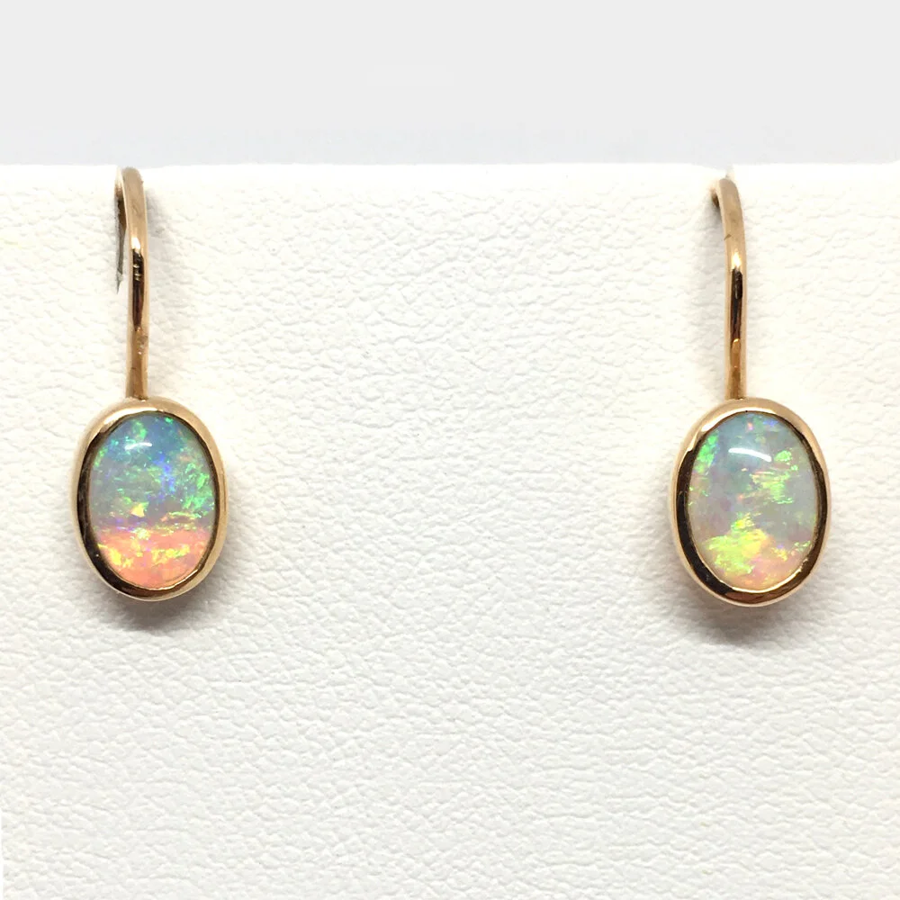 18K Yellow Gold Small Fine Jelly Opal Drop Earrings Bradley s Jewelers