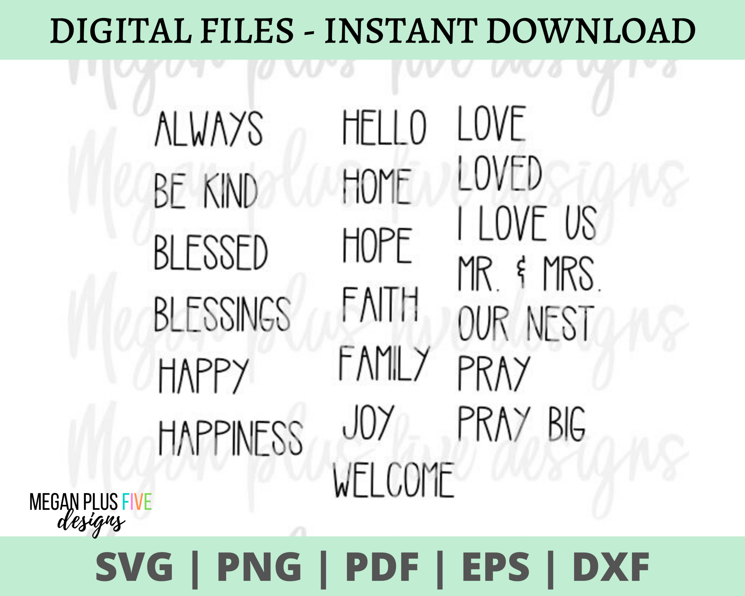 Svg Rae Dunn Inspired 20 Everyday Words Digital Download Megan Plus Five