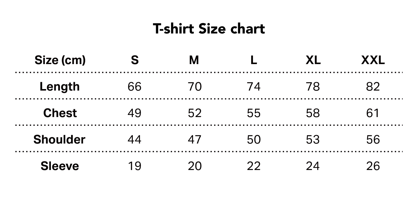 Standard T Shirt Size Chart