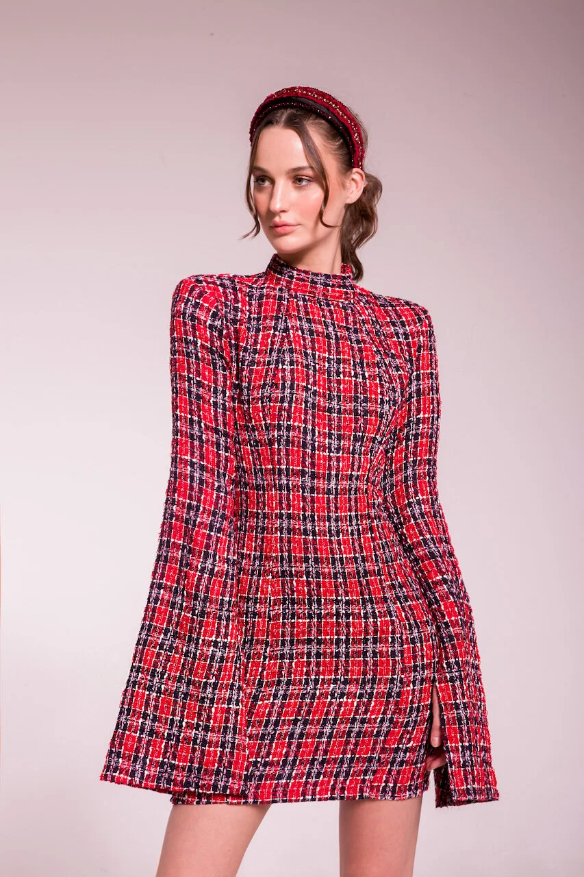 red tweed dress